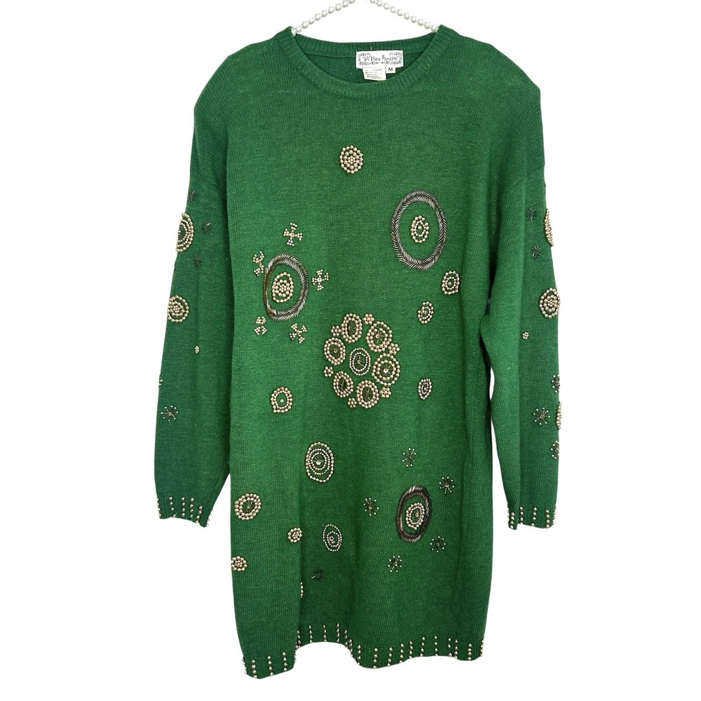 VTG Green Long Sleeve Dress with Embellishments